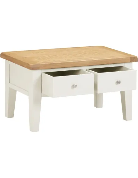 Windsor 2 Drawer Coffee Table - Ivory/Oak | Murphy Furniture
