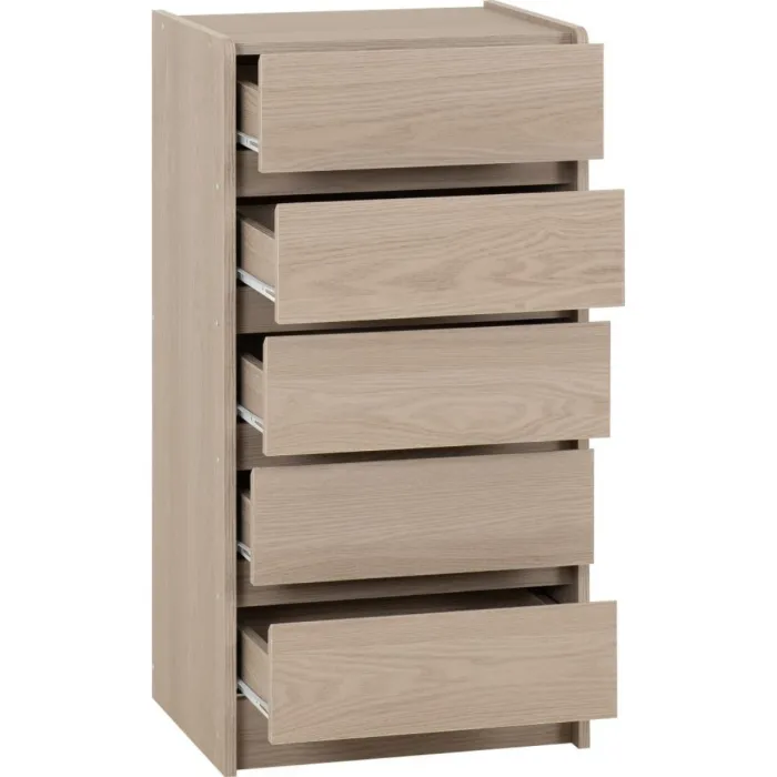 Paris 5 Drawer Chest - Smoked Ash Effect | Murphy Furniture