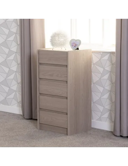 Paris 5 Drawer Chest - Smoked Ash Effect | Murphy Furniture