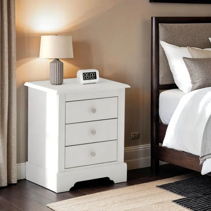 Stratford 3 Drawer Bedside Locker - White | Murphy Furniture