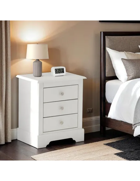 Stratford 3 Drawer Bedside Locker - White | Murphy Furniture
