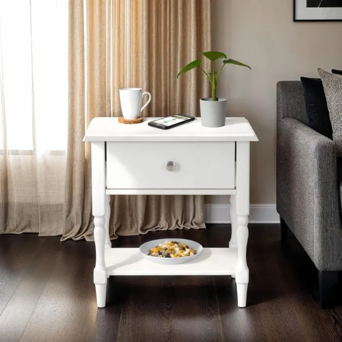 Stratford 1 Drawer Side Table - White | Murphy Furniture