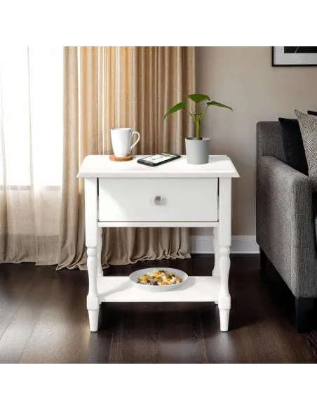 Stratford 1 Drawer Side Table - White | Murphy Furniture