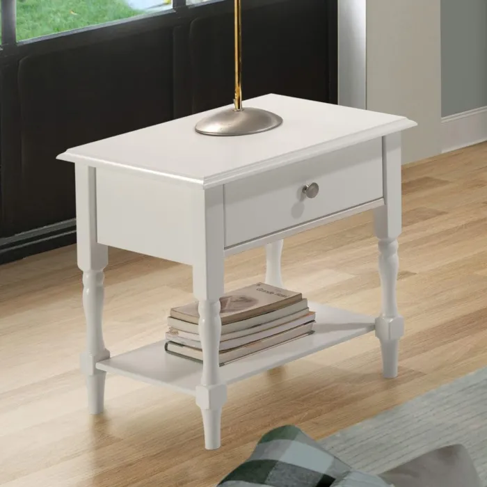 Stratford 1 Drawer Side Table - White | Murphy Furniture