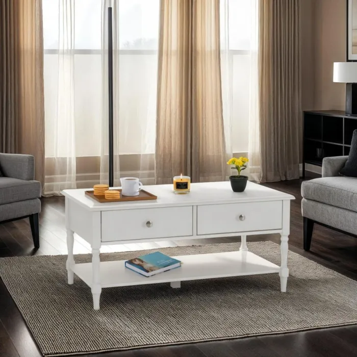 Stratford 2 Drawer Coffee Table - White | Murphy Furniture