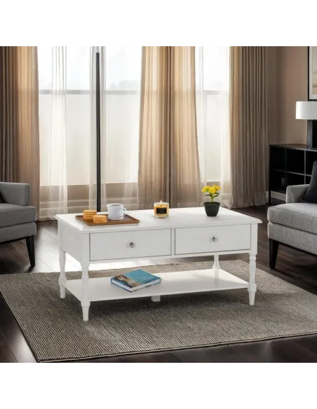 Stratford 2 Drawer Coffee Table - White | Murphy Furniture
