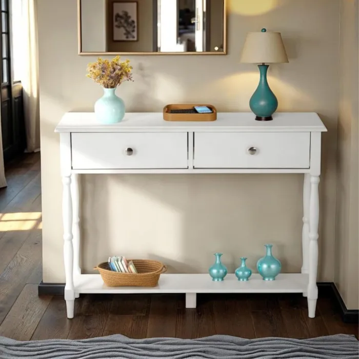 Stratford 2 Drawer Console Table - White | Murphy Furniture