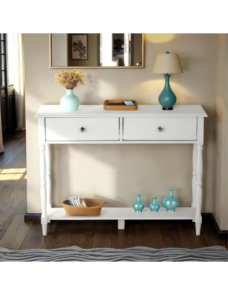 Stratford 2 Drawer Console Table - White | Murphy Furniture