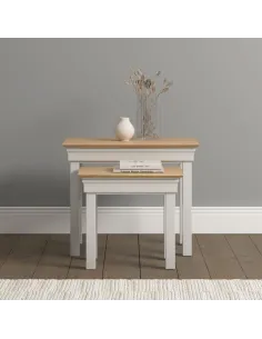 Bordeaux Nest Of 2 Tables - Ivory/Oak | Murphy Furniture