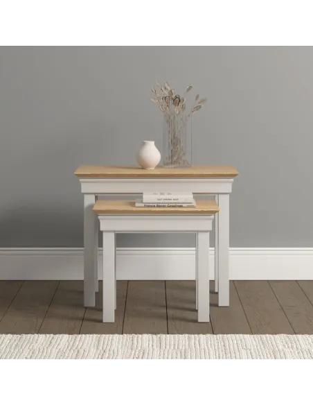 Bordeaux Nest Of 2 Tables - Ivory/Oak | Murphy Furniture