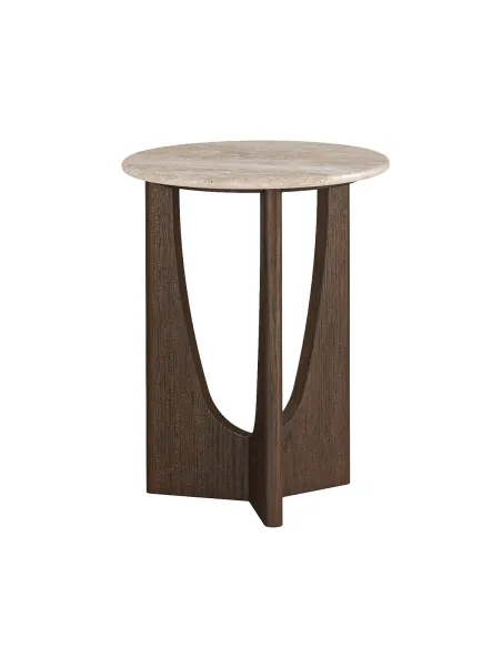 Haiden Round Side Table with Travertine | Murphy Furniture
