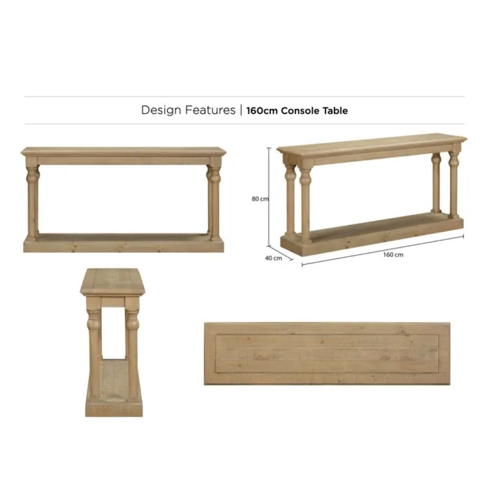 Chateau 160cm Console Table - Rustic