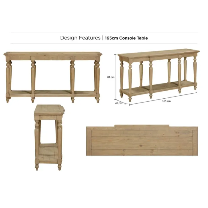 Chateau 165cm Console Table - Rustic