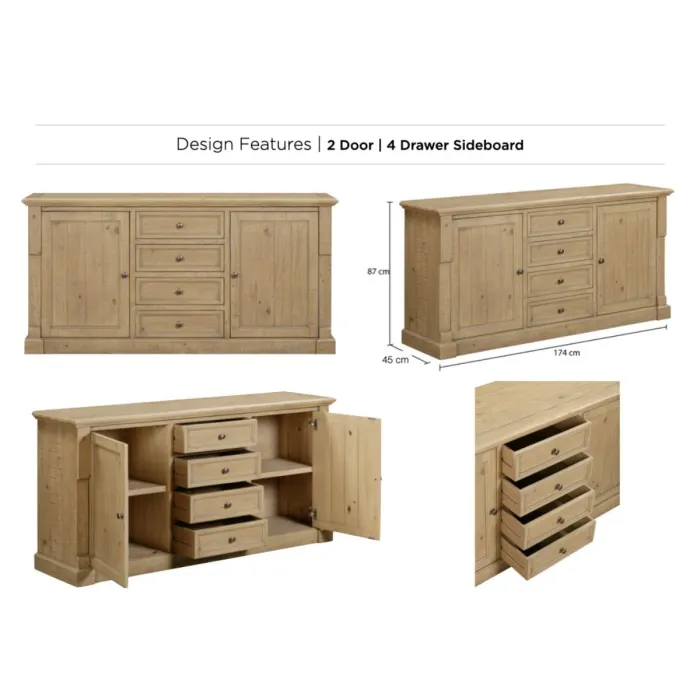 Chateau 2 Door 4 Drawer Sideboard - Rustic
