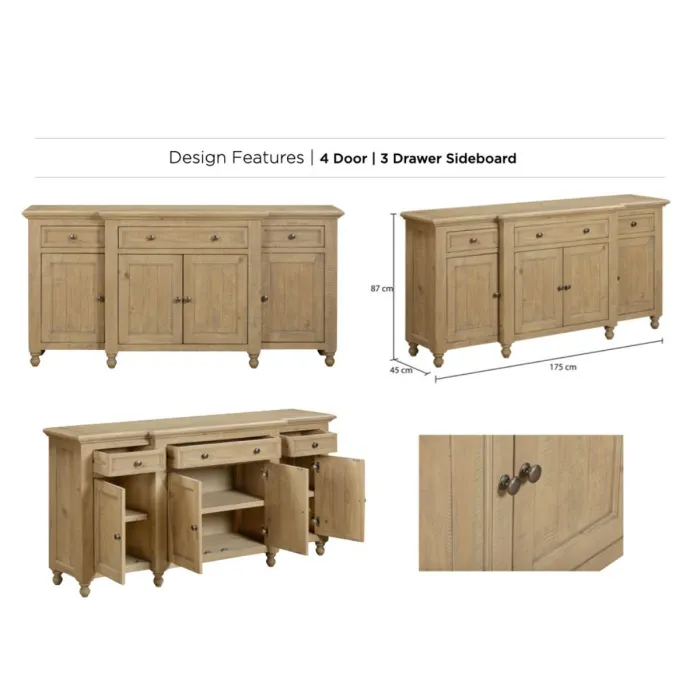 Chateau 4 Door 3 Drawer Sideboard - Rustic