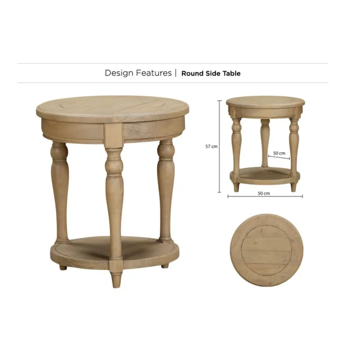 Chateau Round Side Table - Rustic