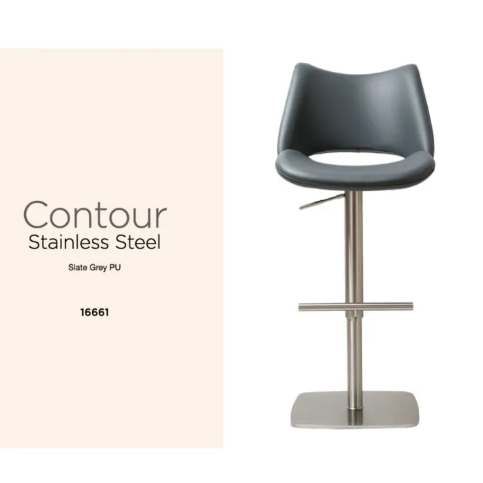 Contour Barstool - Stainless Steel/Slate Grey PU