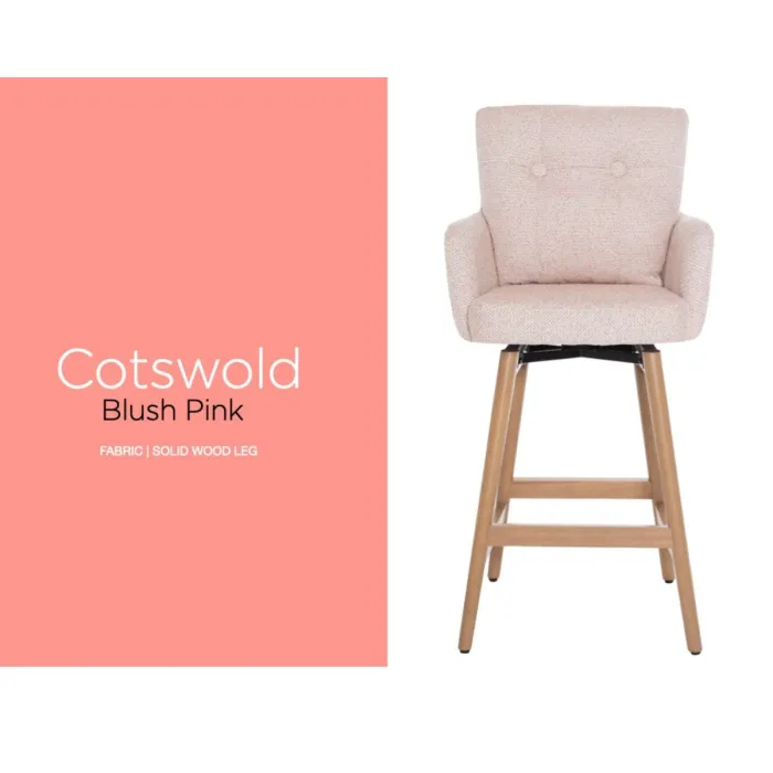 Cotswold Fabric Counter Stool - Blush Pink