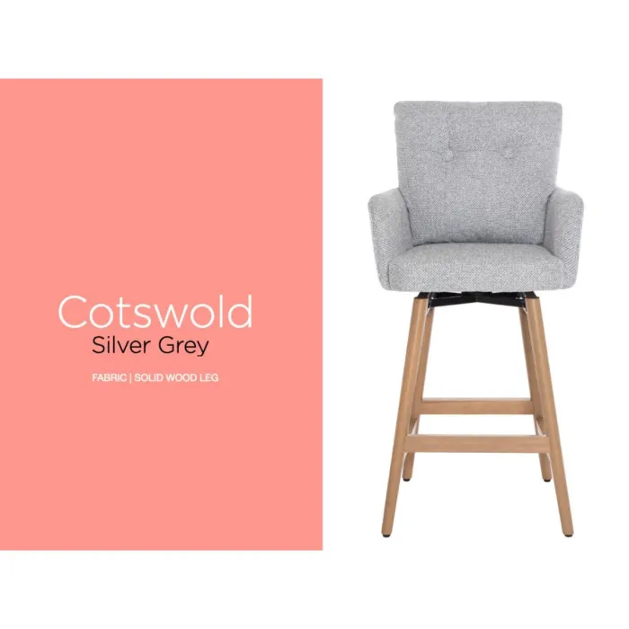 Cotswold Fabric Counter Stool - Silver Grey