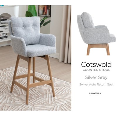 Cotswold Fabric Counter Stool - Silver Grey