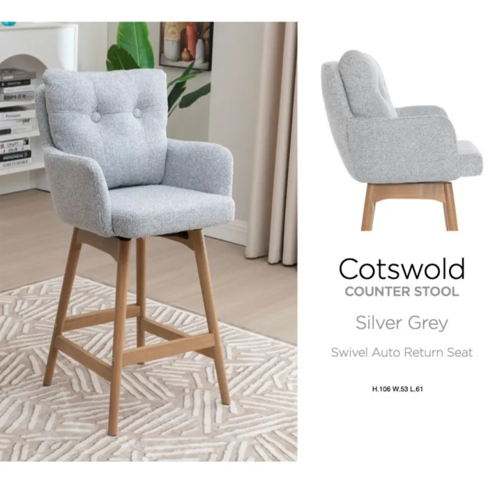 Cotswold Fabric Counter Stool - Silver Grey
