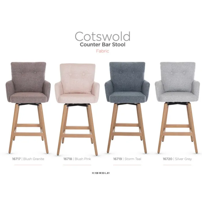 Cotswold Fabric Counter Stool - Silver Grey