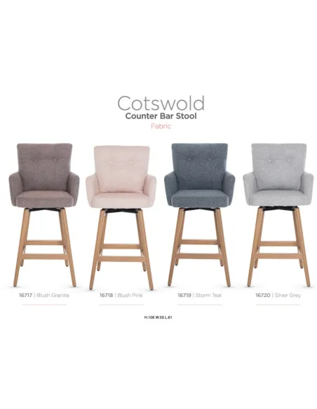 Cotswold Fabric Counter Stool - Silver Grey