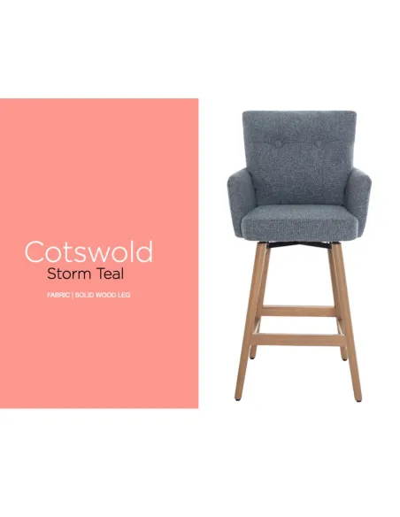 Cotswold Fabric Counter Stool - Storm Teal