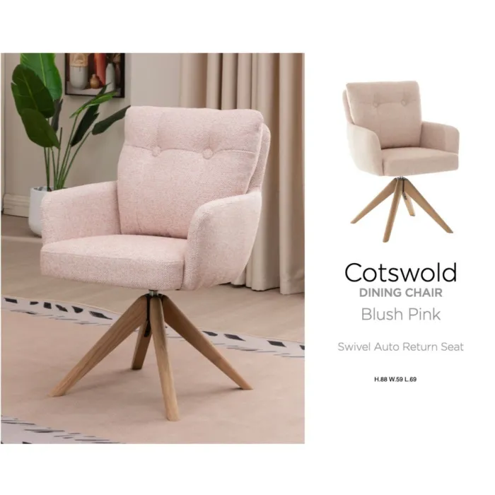 Cotswold Fabric Dining Chair - Blush Pink