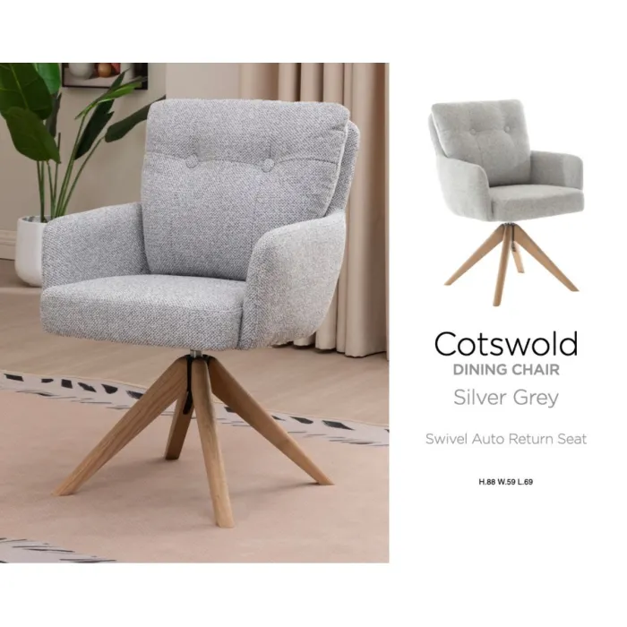 Cotswold Fabric Dining Chair - Silver Grey