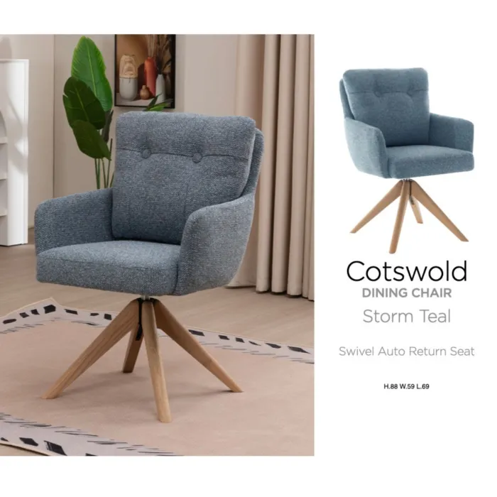 Cotswold Fabric Dining Chair - Storm Teal