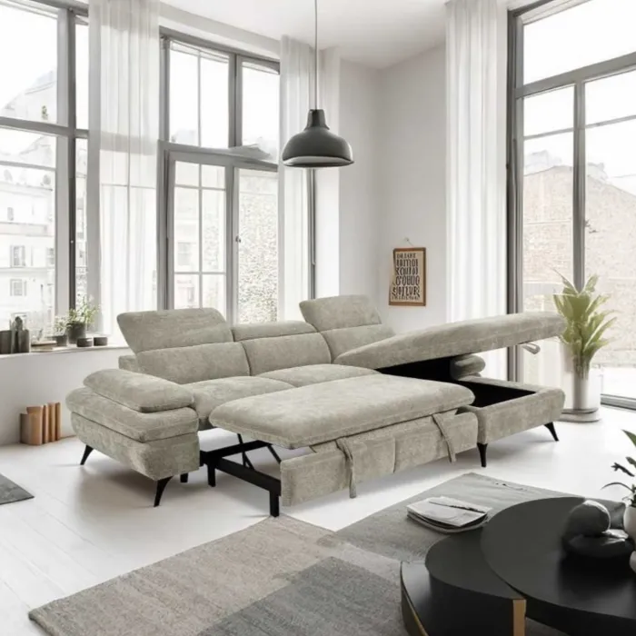 Hannah RHF Chaise Sofabed - Cream | Murphy Furniture