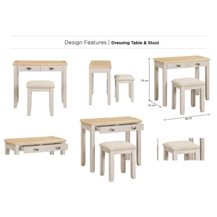 Windermere Dressing Table + Stool - Oyster Grey