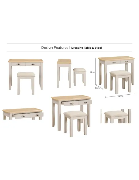 Windermere Dressing Table + Stool - Oyster Grey