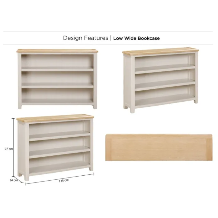 Windermere Wide Low Bookcase - Oyster Grey