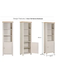 Windermere 1 Door Tall Narrow Bookcase - Oyster Grey 2
