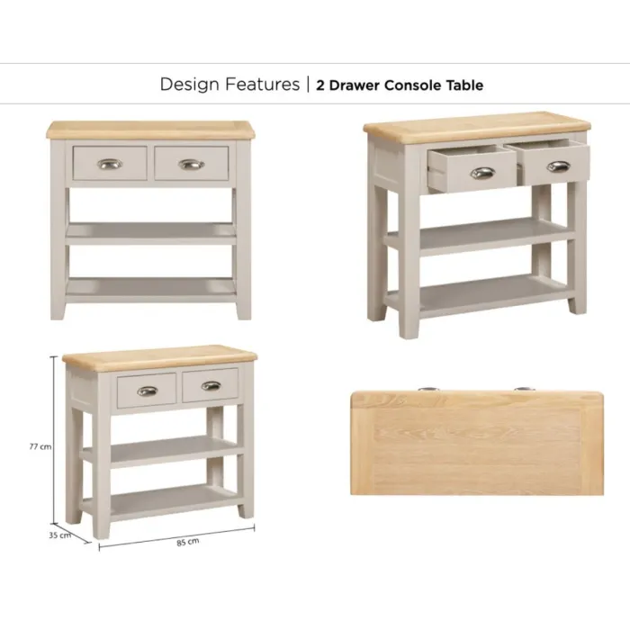 Windermere 2 Drawer Console Table - Oyster Grey