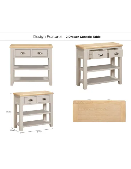 Windermere 2 Drawer Console Table - Oyster Grey