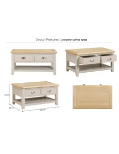 Windermere 2 Drawer Coffee Table - Oyster Grey 2