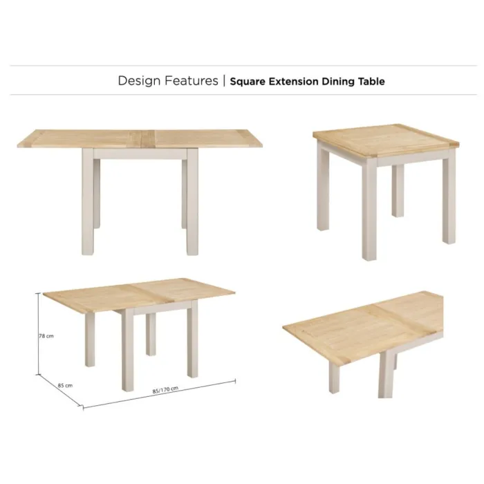 Windermere Square Extending Dining Table - Oyster Grey
