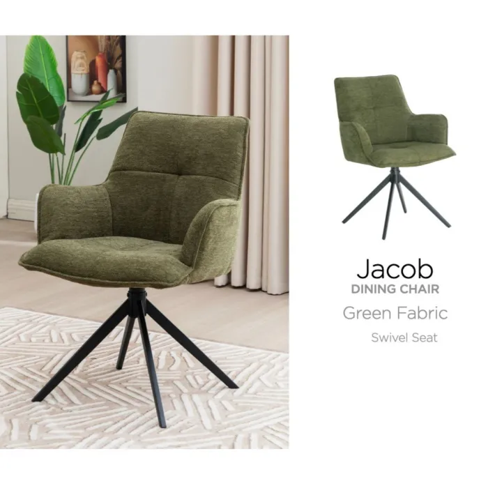 Jacob Dining Chair - Green Fabric