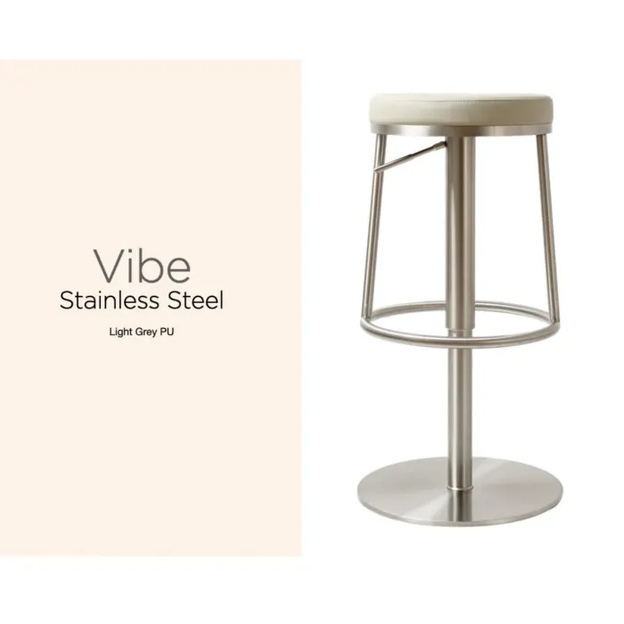 Vibe Barstool - Stainless Steel/Light Grey PU
