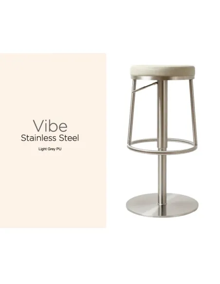 Vibe Barstool - Stainless Steel/Light Grey PU