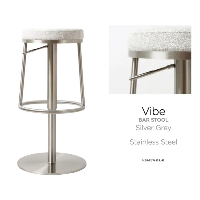 Vibe Barstool - Stainless Steel/Silver Grey