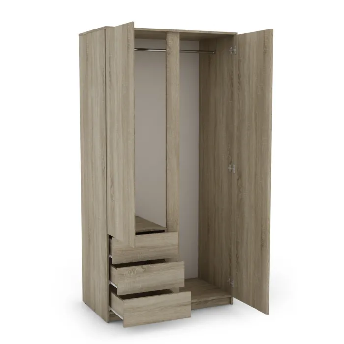 Bergen 2 Door 3 Drawer Wardrobe - Sonoma | Murphy Furniture