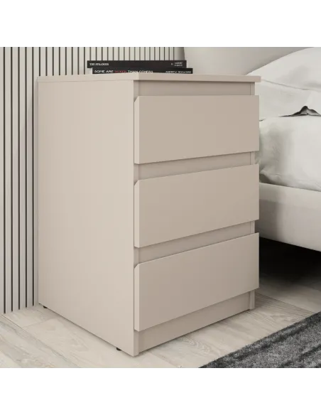 Bergen 3 Drawer Bedside Locker - Cashmere | Murphy Furniture