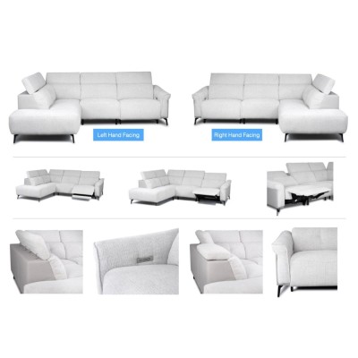Torino LHF Electric Corner Sofa - Light Grey Fusion
