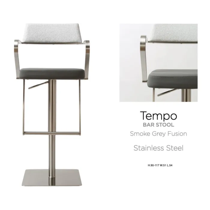 Tempo Barstool - Stainless Steel/Smoke Grey Fusion