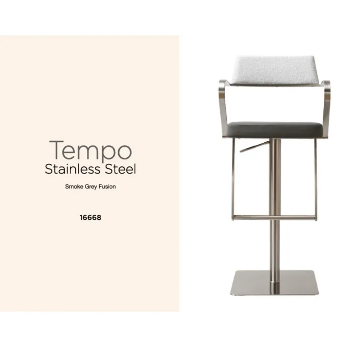 Tempo Barstool - Stainless Steel/Smoke Grey Fusion