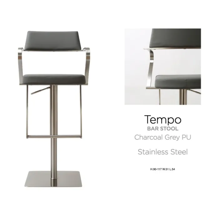 Tempo Barstool - Stainless Steel/Charcoal Grey PU